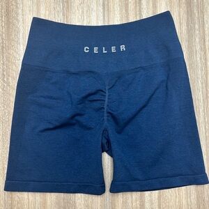 NEW NWT Celer Navy Blue High-Waist Athletic Bike Shorts with scrunchy back seam